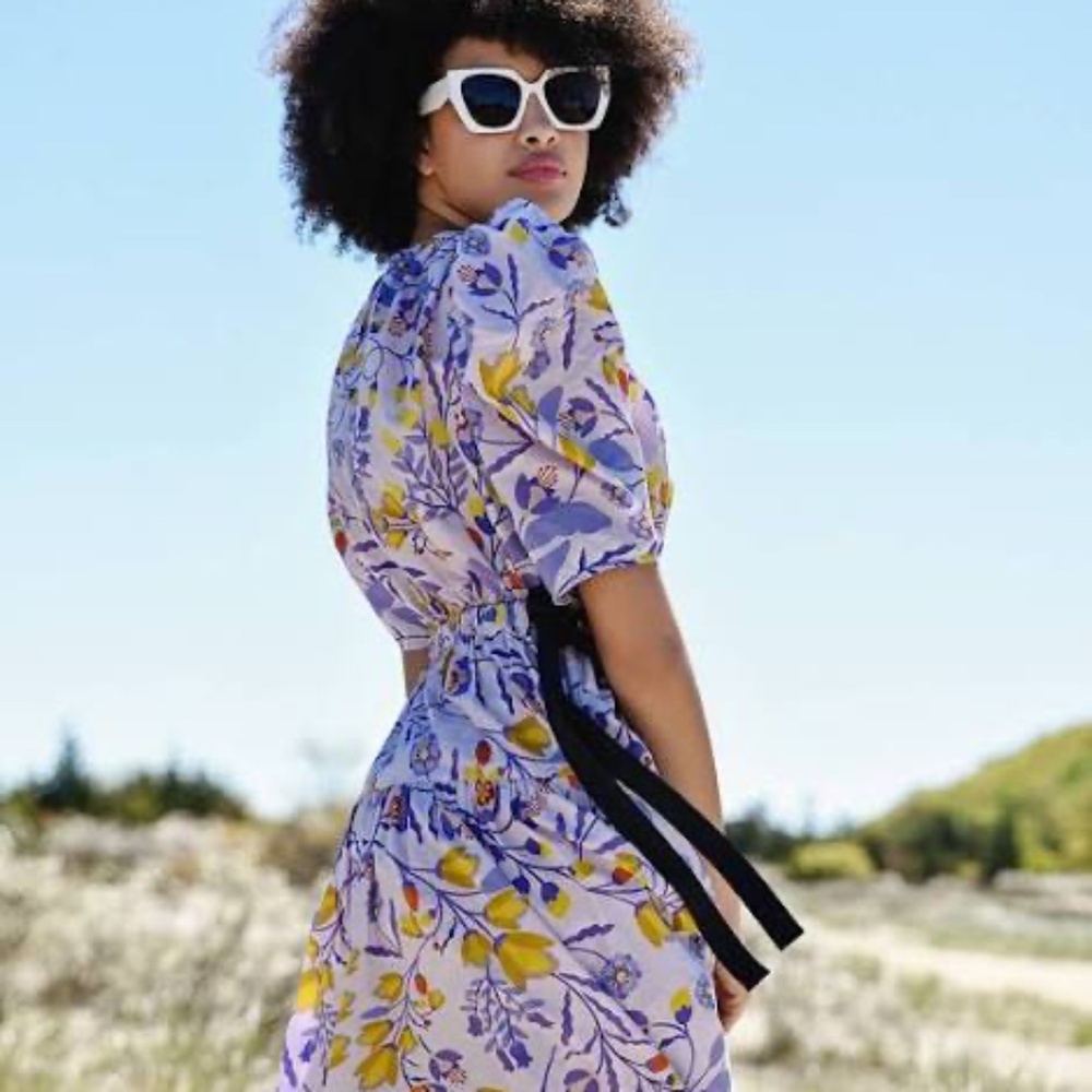 Jessie Zhao Purple Floral Cotton Midi Dress size 4 NWT $269 - Picture 2 of 13